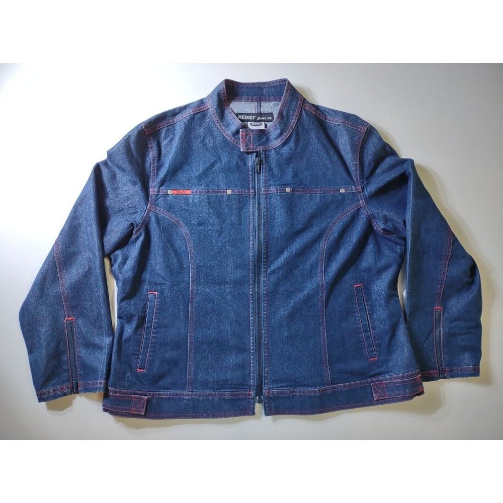 Revolt Jeans Co Y2K Full Zip Denim Jacket With Red Stitching Women's 2X